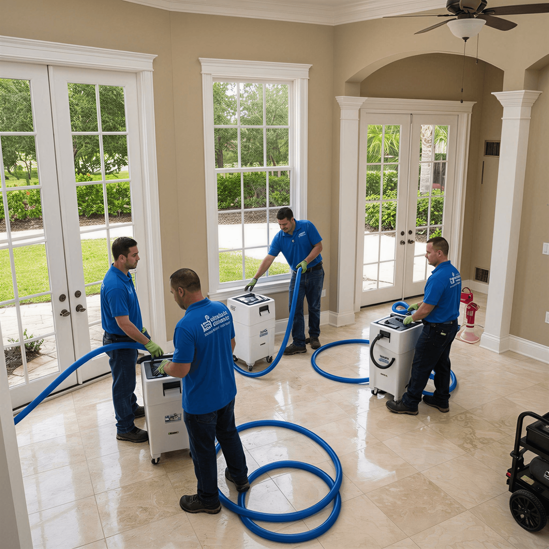 Professional water damage restoration team
