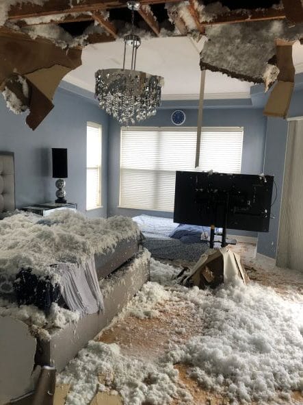 Broken Ceiling Damage in Bedroom